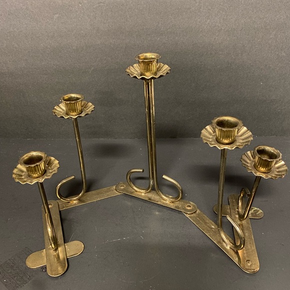 Vintage Accordion Candleabra Joined Gold Tone 5- Candle Holders . Rare Find - Picture 2 of 7